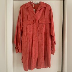 Vintage Ursula Aust Long Sleeve oversized Tunic Coral Shirt Size M/L
